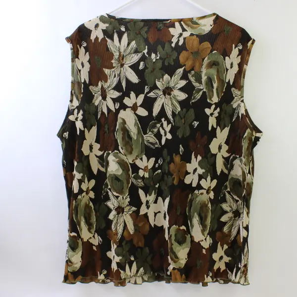 Vtg j.t.b Women's 2XL Earth Tones Floral Crinkle Fabric Wide Strap Tank Top