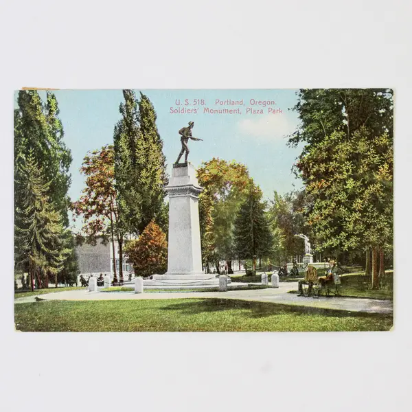 Portland Oregon Soldiers Monument Color Litho Postcard 1908 Oswego Postmark