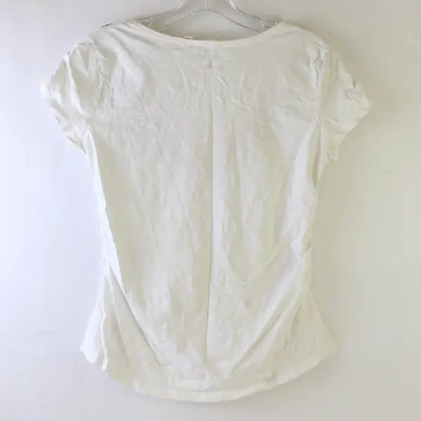 Athleta Embroidered White V-Neck T-Shirt Women's Small