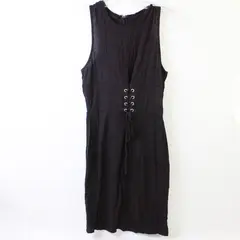 Dee Elly Women's L Black Lace Up Corset Detail Ribbed Stretch Tank Dress
