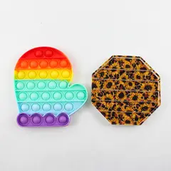 Lot of 2 Pop-It Sensory Fidget Toys Rainbow Mitten & Sunflower Octagon