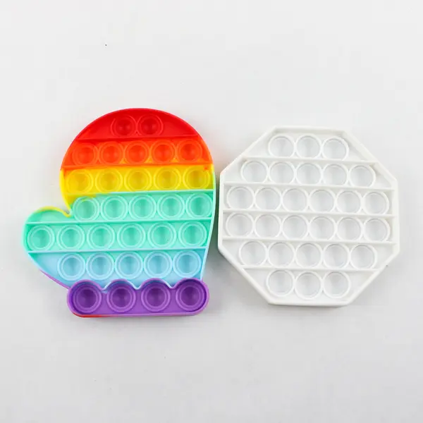 Lot of 2 Pop-It Sensory Fidget Toys Rainbow Mitten & Sunflower Octagon