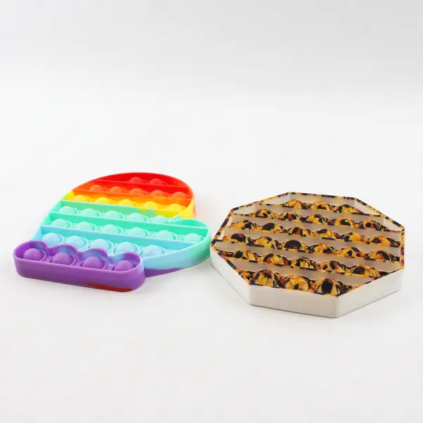 Lot of 2 Pop-It Sensory Fidget Toys Rainbow Mitten & Sunflower Octagon