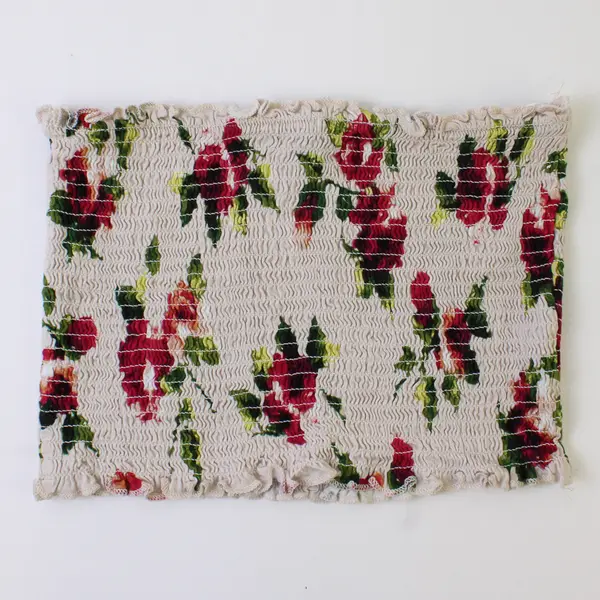 Ambiance Rose Pattern Beige Strapless Smocked Crop Top Women's Medium