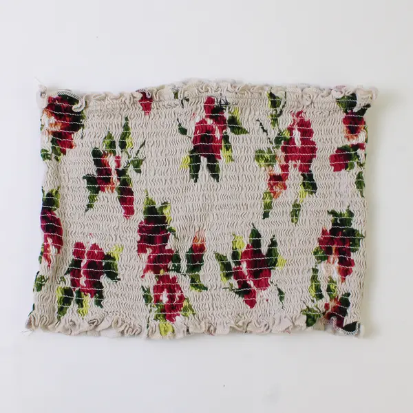 Ambiance Rose Pattern Beige Strapless Smocked Crop Top Women's Medium