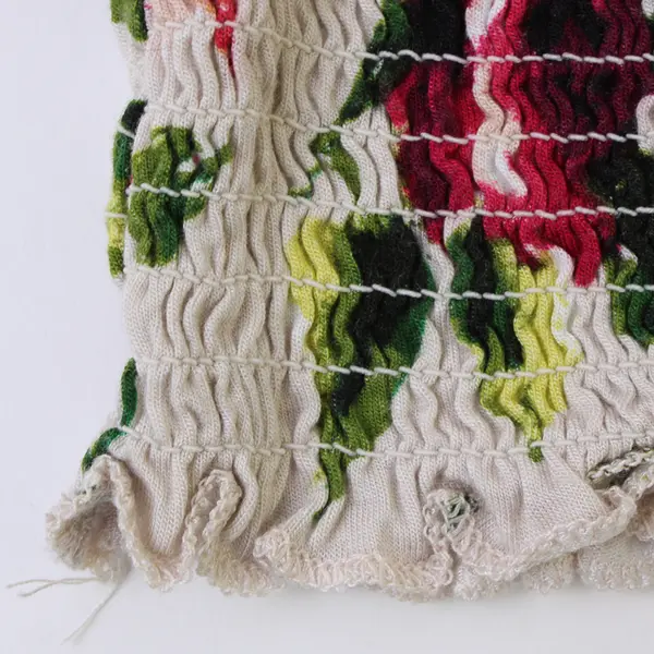 Ambiance Rose Pattern Beige Strapless Smocked Crop Top Women's Medium