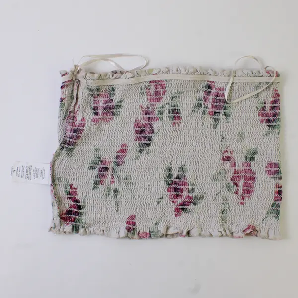 Ambiance Rose Pattern Beige Strapless Smocked Crop Top Women's Medium