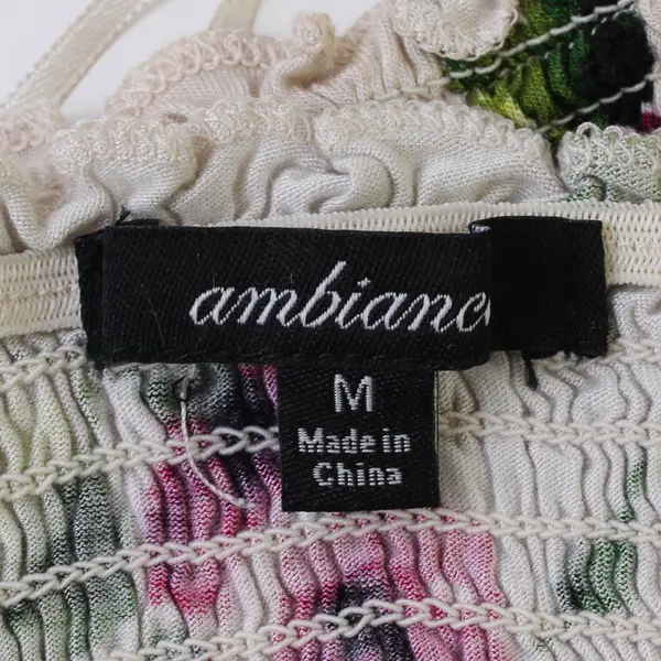 Ambiance Rose Pattern Beige Strapless Smocked Crop Top Women's Medium