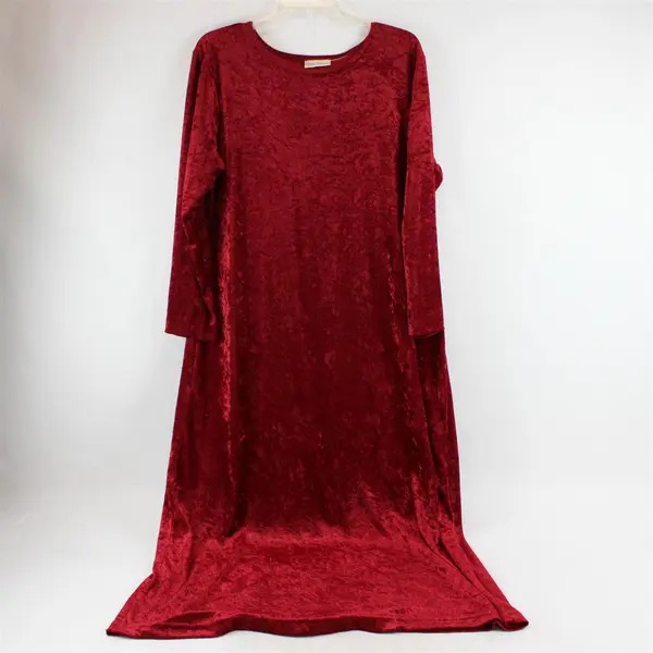 Vintage New Visions Women's L/XL Red Crushed Velvet Maxi Long Sleeve Dress