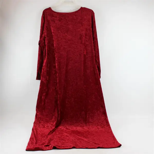 Vintage New Visions Women's L/XL Red Crushed Velvet Maxi Long Sleeve Dress