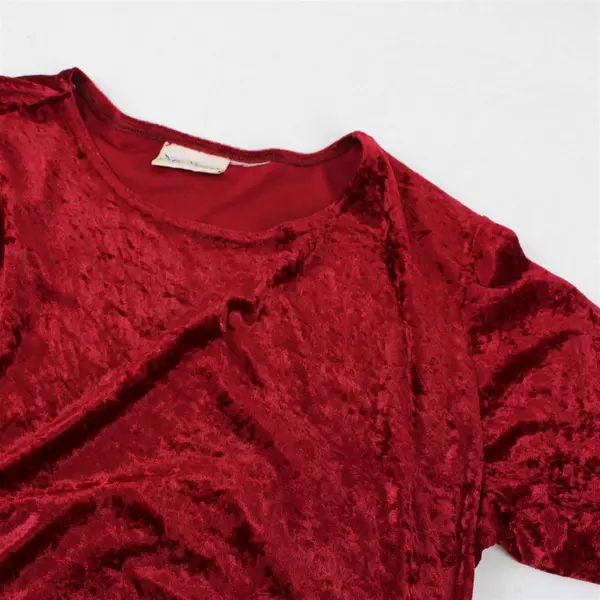 Vintage New Visions Women's L/XL Red Crushed Velvet Maxi Long Sleeve Dress