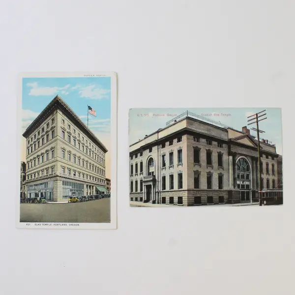 Lot Of 2 Portland Oregon Temple Litho Postcards Scottish Rite Temple Elks 