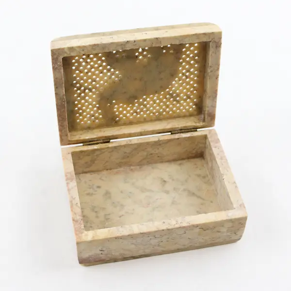 Handmade Carved Soap Stone Elephant Trinket Box W/ Hinge Lid Made In India