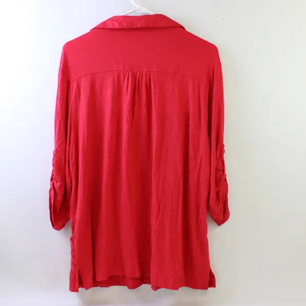 Faded Glory Women's 2XL Red Lace Front Roll Tab Sleeve Collared Blouse
