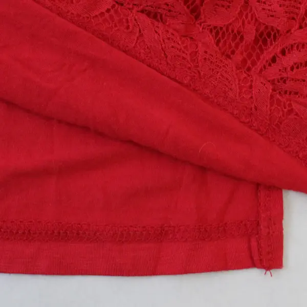 Faded Glory Women's 2XL Red Lace Front Roll Tab Sleeve Collared Blouse