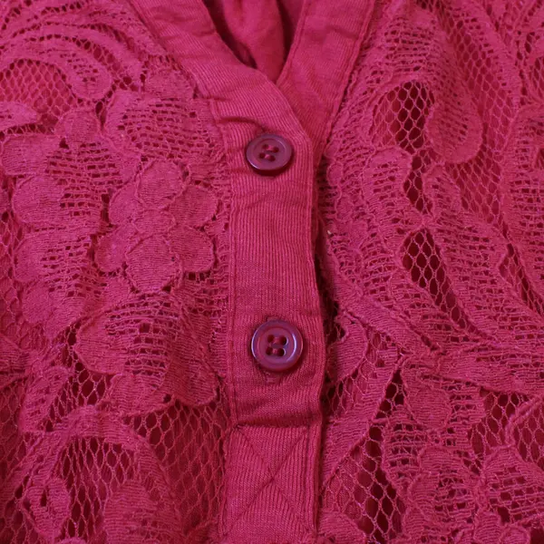 Faded Glory Women's 2XL Red Lace Front Roll Tab Sleeve Collared Blouse