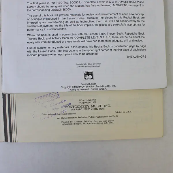 Lot of 2 Vintage Level 2 and 3 Piano Books 1980 and 1996 Good