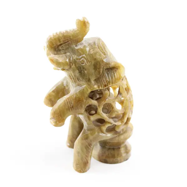 Handmade Jaali Carved Soap Stone Elephant Sitting On Stool Figurine India Made