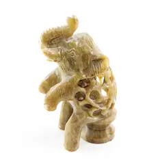 Handmade Jaali Carved Soap Stone Elephant Sitting On Stool Figurine India Made