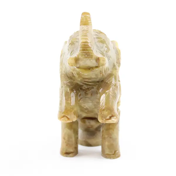 Handmade Jaali Carved Soap Stone Elephant Sitting On Stool Figurine India Made