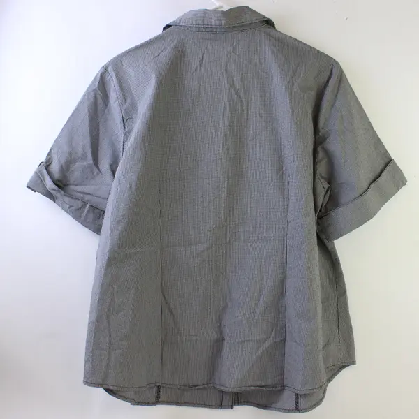George Women's 2X Plus B&W Gingham Collared Button Up Short Sleeve Blouse
