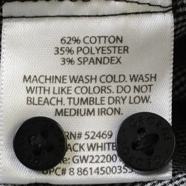 George Women's 2X Plus B&W Gingham Collared Button Up Short Sleeve Blouse