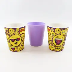 Lot of 3 Plastic Drinking Cups - 2 Happy Face & 1 Purple Party Cups Used