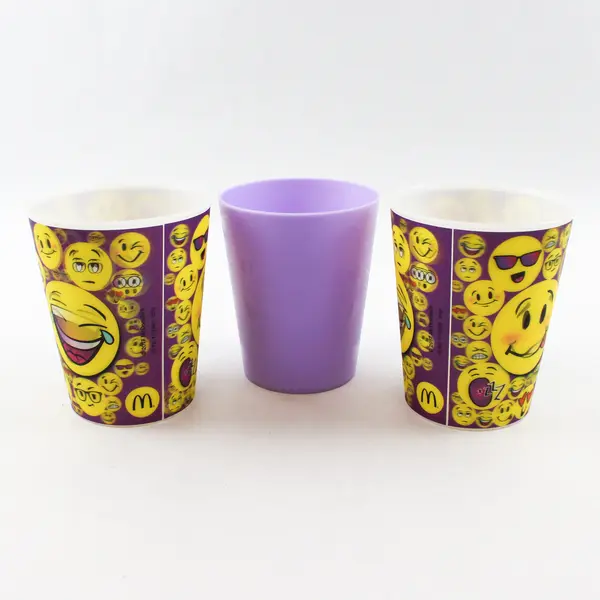 Lot of 3 Plastic Drinking Cups - 2 Happy Face & 1 Purple Party Cups Used