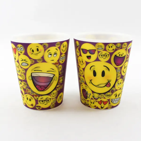 Lot of 3 Plastic Drinking Cups - 2 Happy Face & 1 Purple Party Cups Used