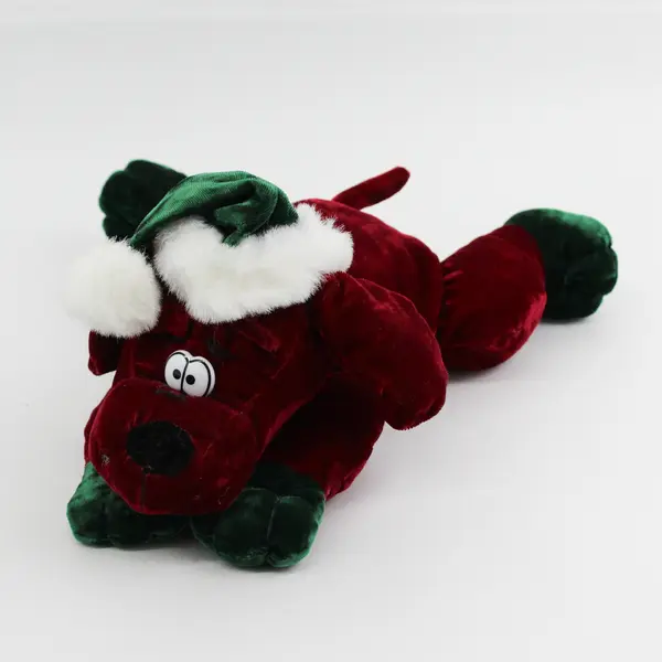 MTY Burgundy Dog Plush with Green Velvet Santa Cap
