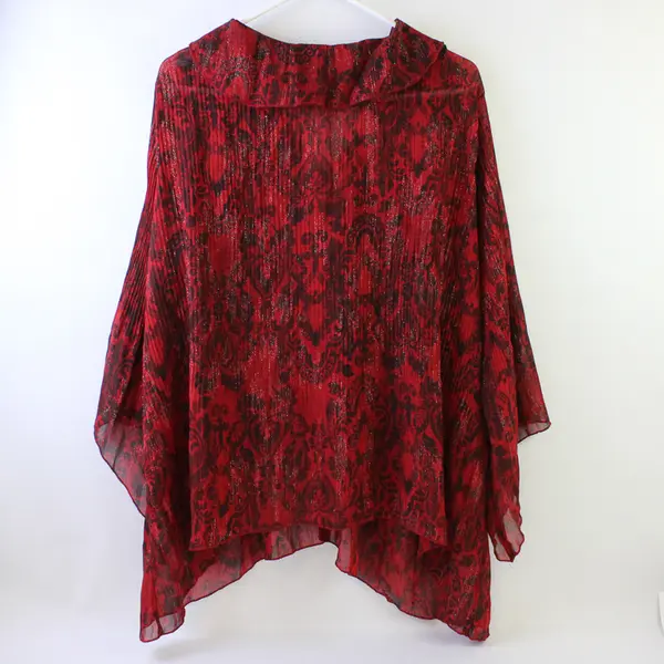 Dressbarn Women's 14/16 Red & Black Semi-Sheer Lace Flutter Sleeve Blouse