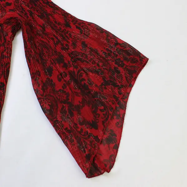 Dressbarn Women's 14/16 Red & Black Semi-Sheer Lace Flutter Sleeve Blouse