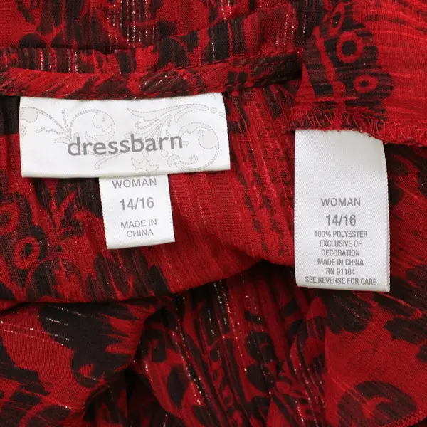 Dressbarn Women's 14/16 Red & Black Semi-Sheer Lace Flutter Sleeve Blouse