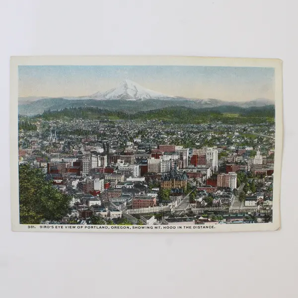 Birds Eye View Portland Oregon Mt Hood Color Postcard 1910s Meier & Frank
