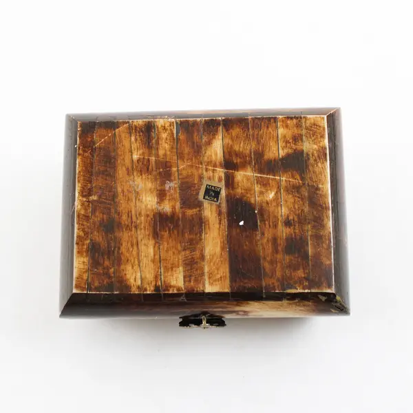 Handmade Brown/White Camel Bone/Brass Elephant Trinket Box W/ Lid Made In India