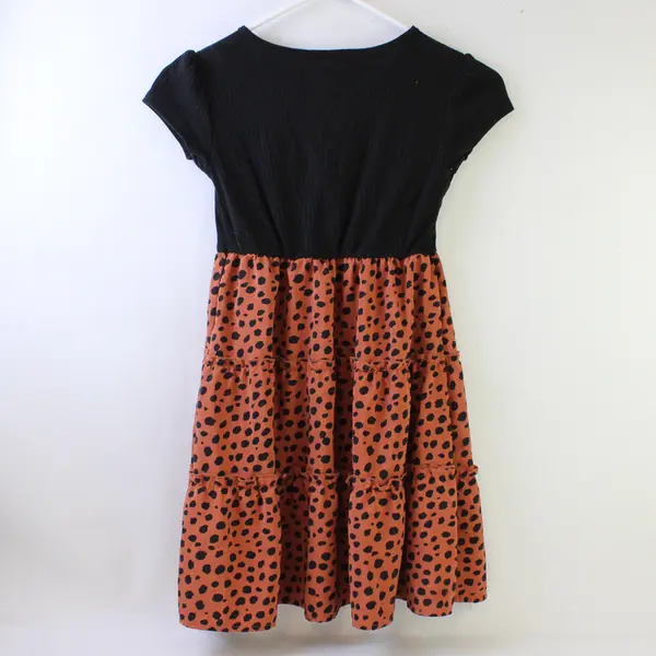 Wonder Nation Black and Brown Cheetah Print Short Sleeved Dress Girls' Med 7-8
