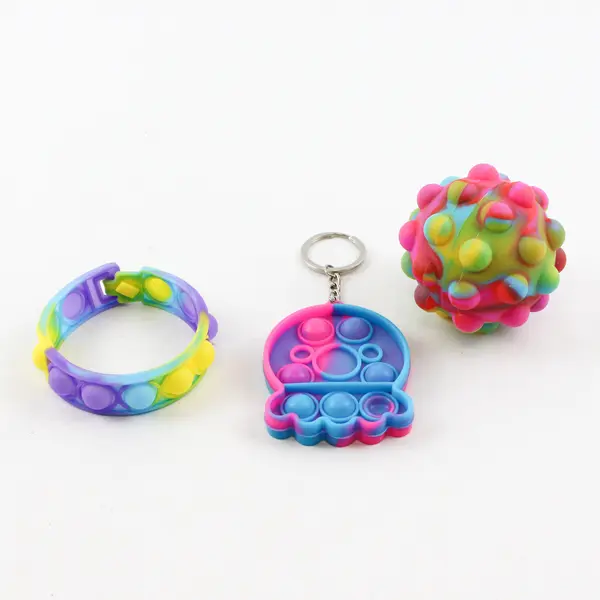 Lot of 3 Pop-It Fidget Toys Bracelet Ball Keychain Sensory Toy