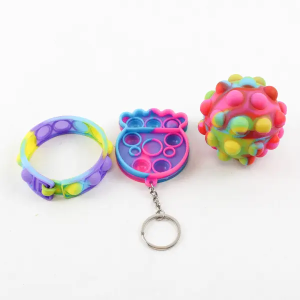Lot of 3 Pop-It Fidget Toys Bracelet Ball Keychain Sensory Toy