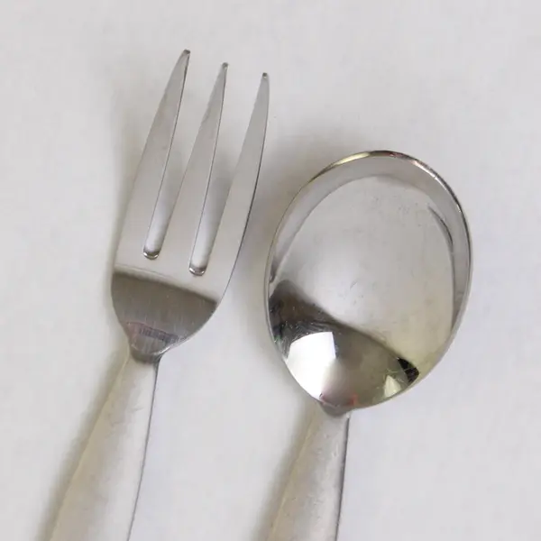 2 Pottery Barn PBN22 Pattern 18/8 Stainless Teaspoon Salad Fork Rare HTF Pat