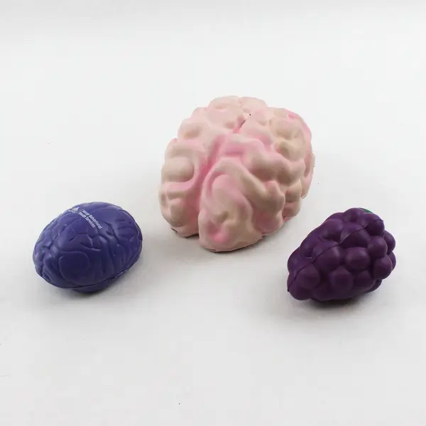 Lot of 3 Stress Ball Sensory Toys - Pink Brain, Purple Brain, Grape