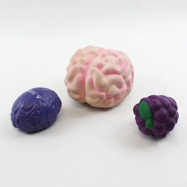 Lot of 3 Stress Ball Sensory Toys - Pink Brain, Purple Brain, Grape