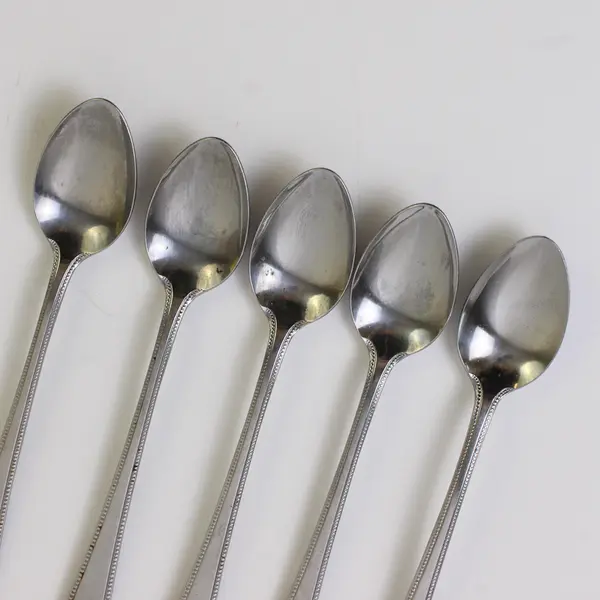 Lot of 5 Interpur Flatware INR5 Pattern Stainless Iced Tea Spoons 7.5" Good