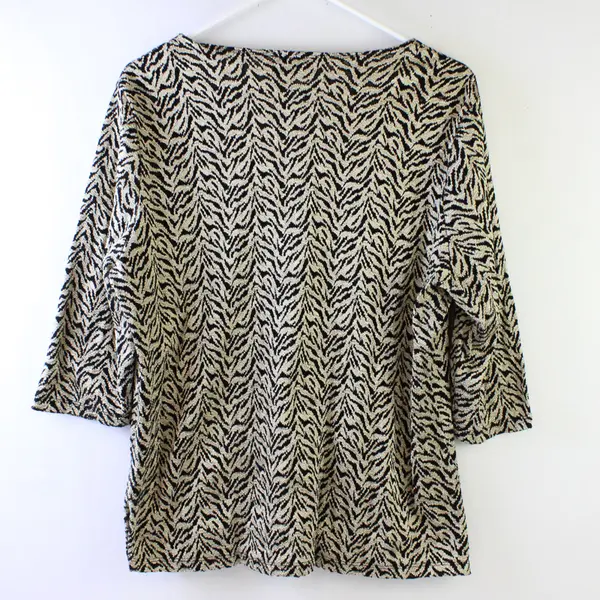 Y2K Brittany Black Women's 2X Gold Tiger Stripe 1/2 Sleeve Stretch Blouse