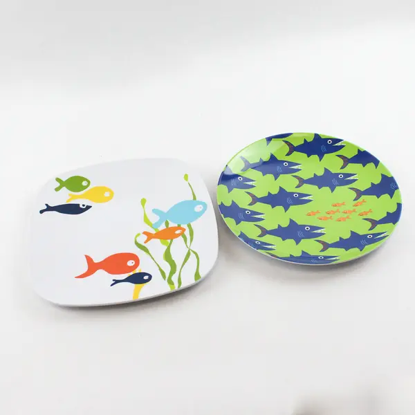 Lot of 2 Children's Plates Kids 8.5" Shark & Fish Dinner Plates