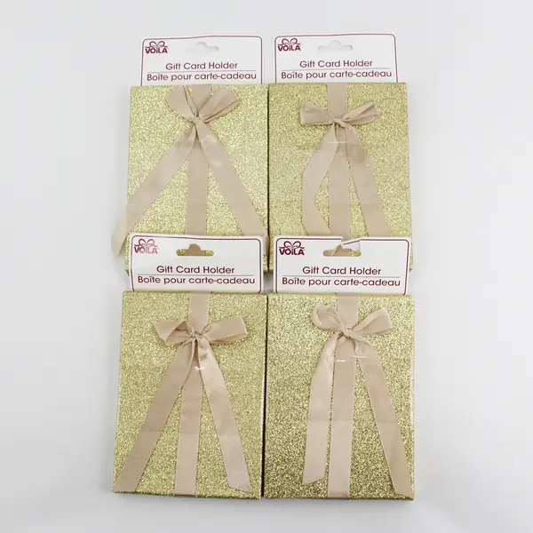  4 Greenbrier International  Gold Glitter Gift Card Holder/Boxes W Bows 6"x4.5"