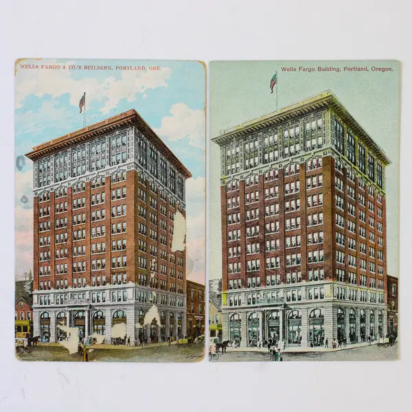 Lot Of 2 Wells Fargo Building Portland Oregon Color Litho Postcards 1910s
