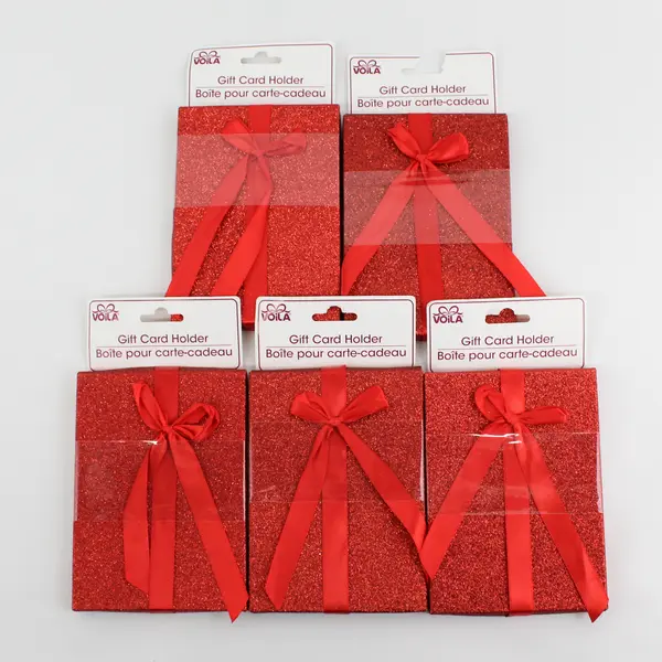  5 Greenbrier International  Red Glitter Gift Card Holder/Boxes W Bows 6" x 4.5"