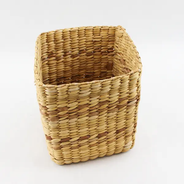 Handwoven Small Square Natural Grass Basket 6in Rustic Storage Decor