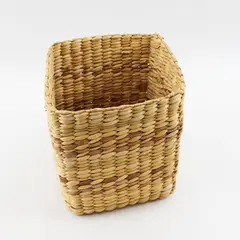 Handwoven Small Square Natural Grass Basket 6in Rustic Storage Decor