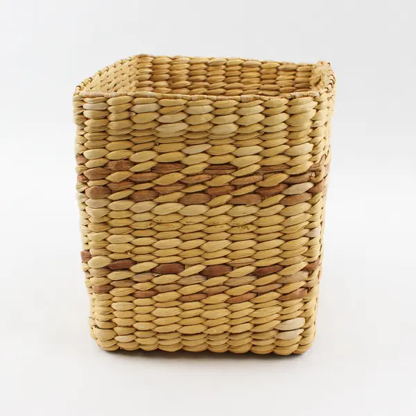 Handwoven Small Square Natural Grass Basket 6in Rustic Storage Decor